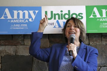 Democratic presidential candidate Sen. Amy Klobuchar, D-Minn., speaks to supporters inside a coffee shop during a campaign event Monday, Sept. 30, 201