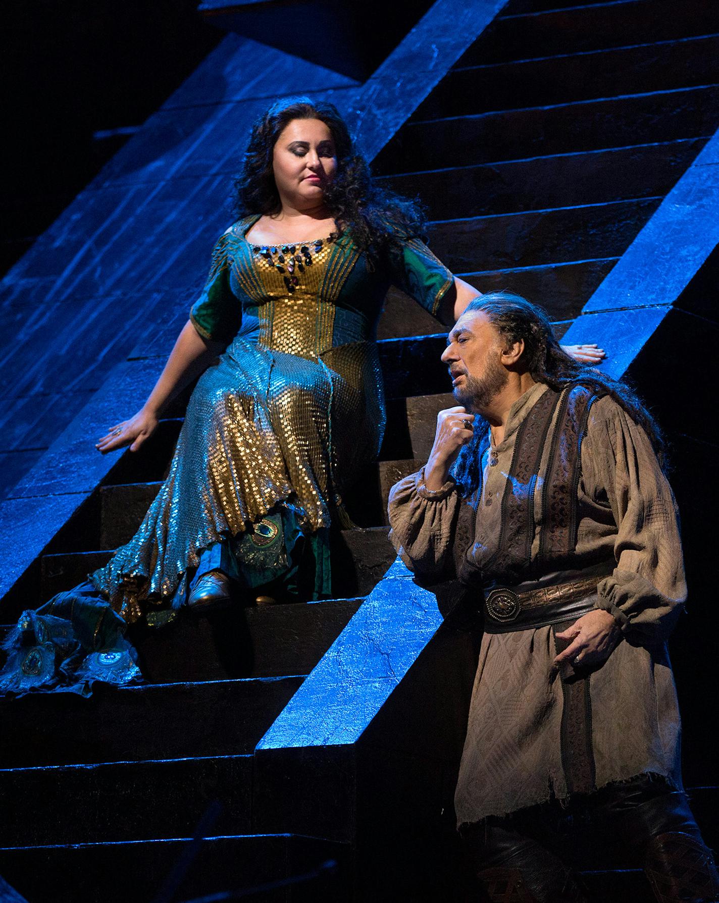 Marty Sohl/Metropolitan Opera
Liudmyla Monastryska as Abigaille and Pl&#xb7;cido Domingo in the title role of Verdi's "Nabucco."