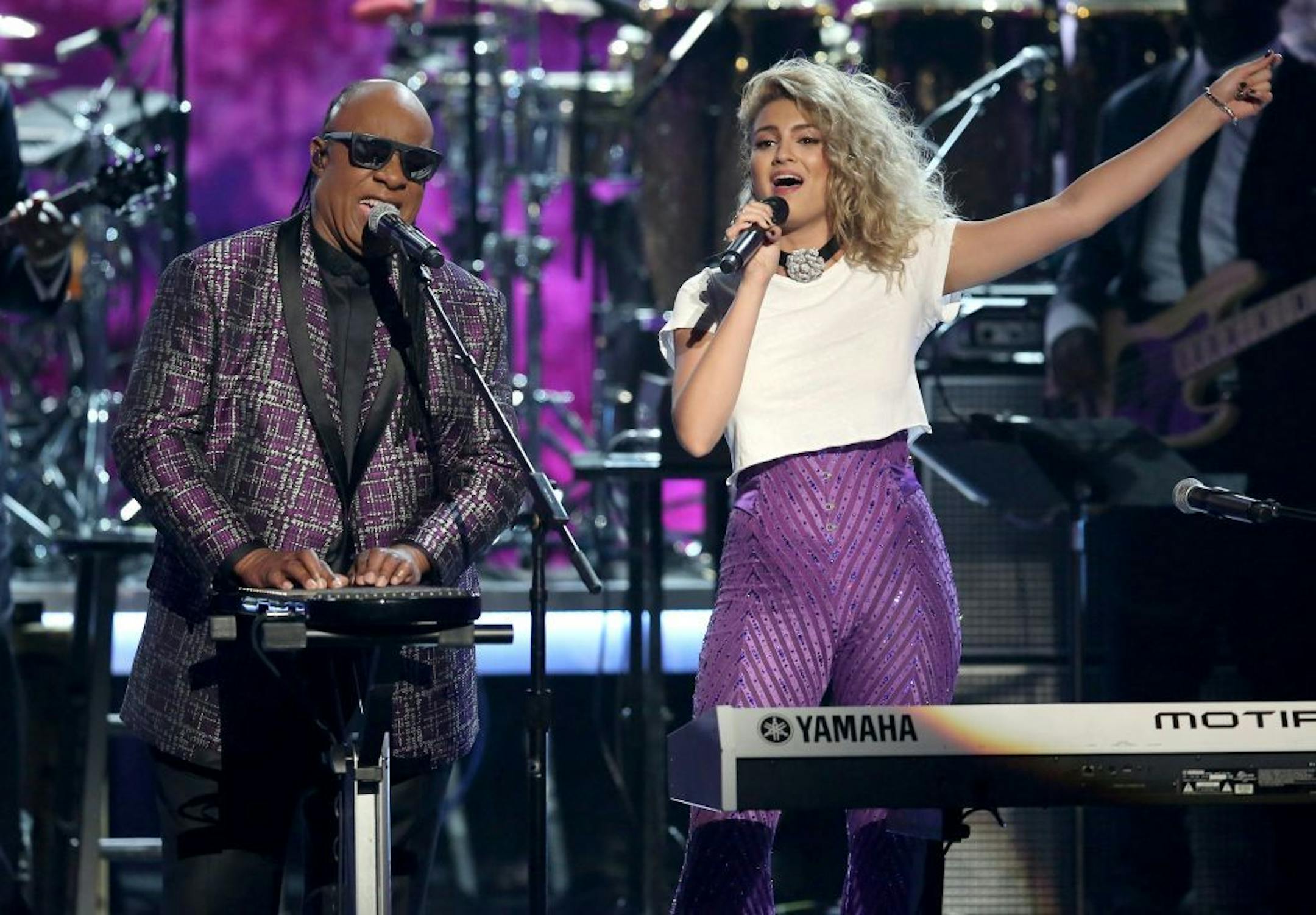 Stevie Wonder, left, and Tori Kelly perform �Take Me With U� during a tribute to Prince at the BET Awards at the Microsoft Theater on Sunday, June 26, 2016, in Los Angeles.