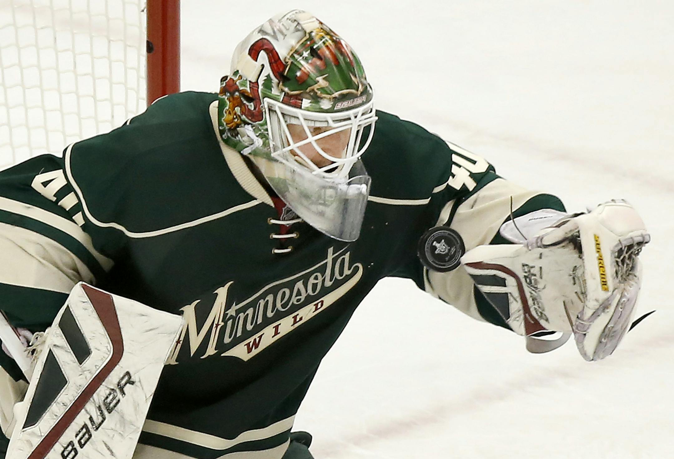 Minnesota Wild goalie Devan Dubnyk (40) made a save in the third period. ] CARLOS GONZALEZ cgonzalez@startribune.com, April 26, 2015, St. Paul, Minn., Xcel Energy Center, NHL, Minnesota Wild vs. St. Louis Blues, Game 6, Stanley Cup Playoffs