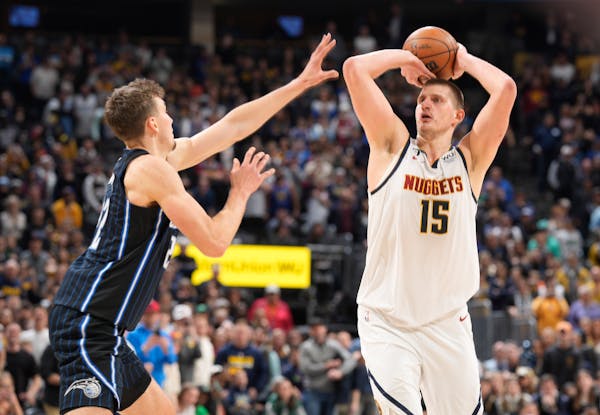 Nuggets center Nikola Jokic made a game-winning three-pointer against the Magic on Sunday in Denver.