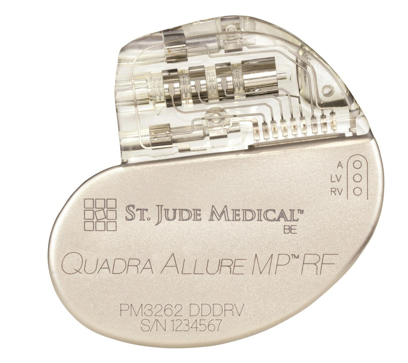 St Jude Medical's Quadra Allure MP&#xf4; cardiac resynchronization therapy pacemaker.