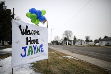 Signs, along US Highway 8 in Barron, Wis., welcoming Jayme Closs home, were photographed Saturday, Jan. 12, 2019.