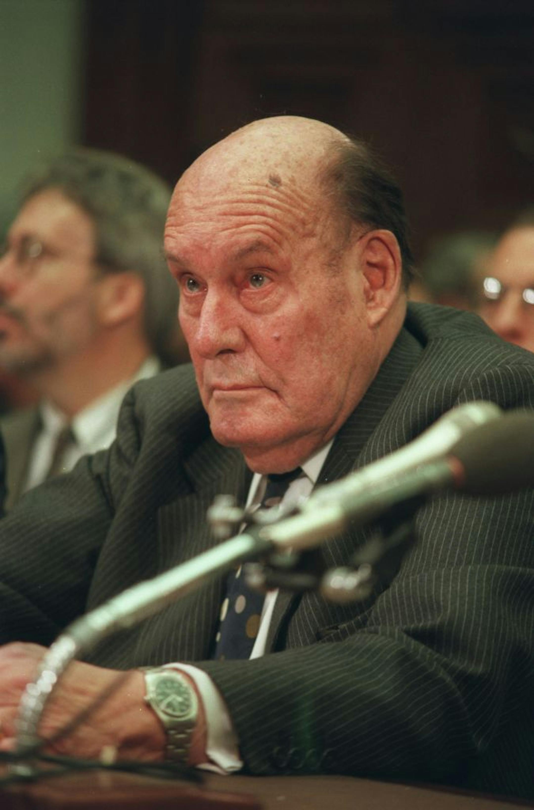 FILE -- Nicholas Katzenbach, attorney General under President Lyndon B. Johnson, during an appearance before the House Judiciary Committee in Washington in December 1998. Katzenbach was part of a panel brought forth by President Clinton's defense team to argue against impeachment. Katzenbach, who helped shape the political history of the 1960s, facing down segregationists, riding herd on historic civil rights legislation and helping to map Vietnam War strategy as a central player in both the Ken