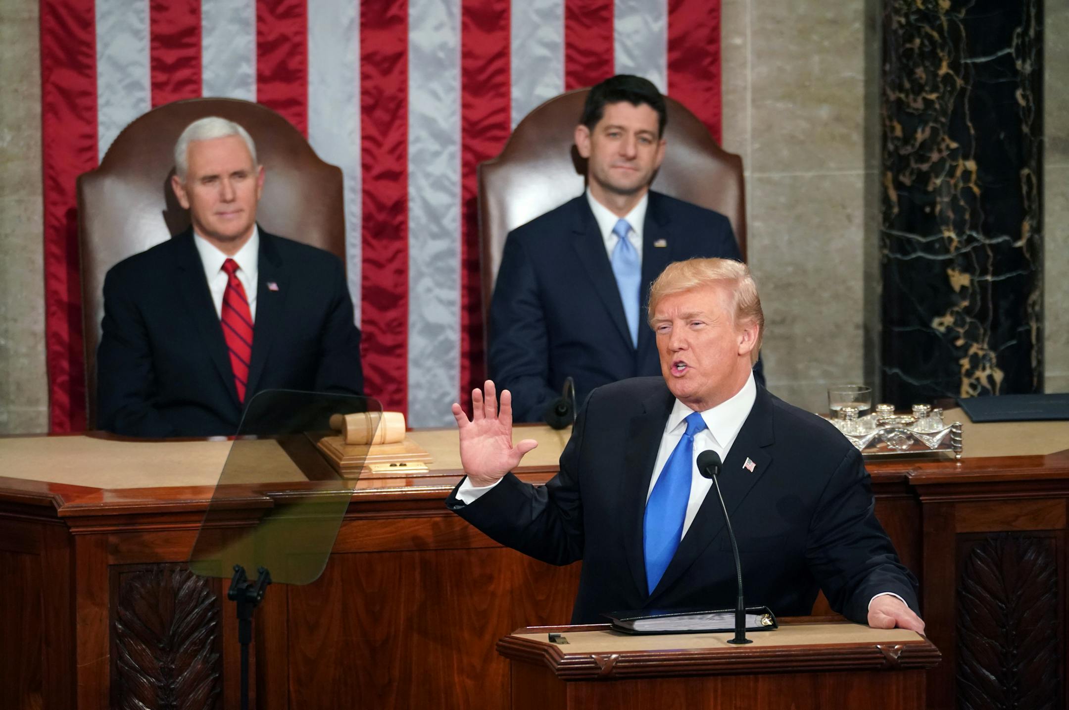 President Donald Trump delivers his first State of the Union address in the House Chamber of the U.S. Capitol in Washington on Jan. 30, 2018. (Doug Mills/The New York Times)