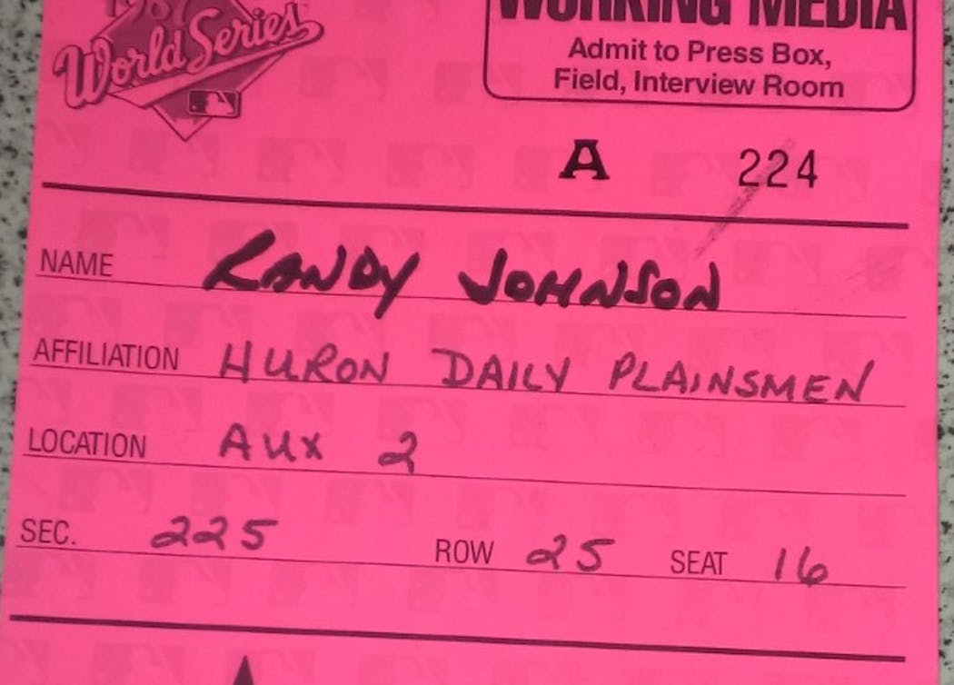 Randy Johnson's 1987 World Series press pass.