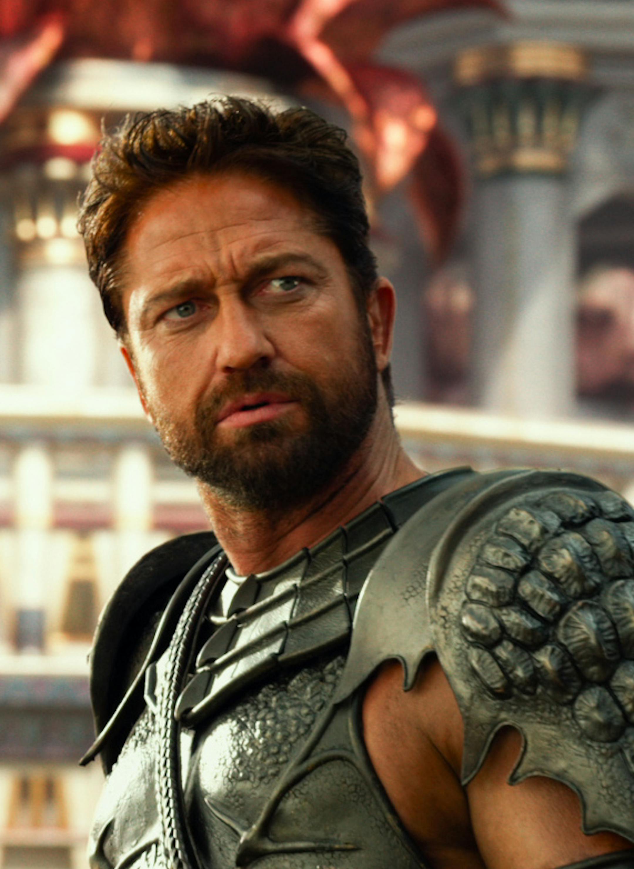 This image released by Lionsgate shows Gerard Butler portraying Set in a scene from "Gods of Egypt." (Lionsgate via AP)