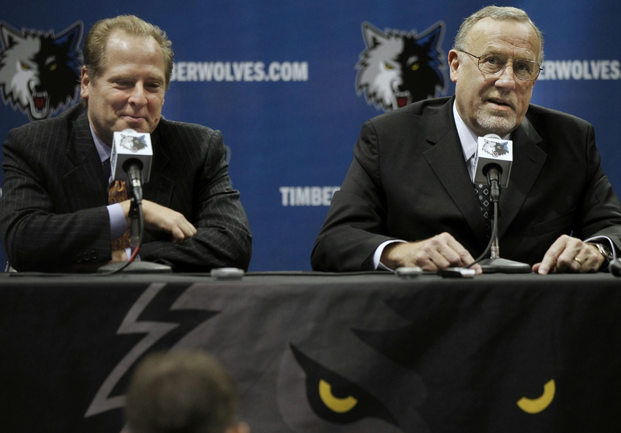 New Wolves coach Rick Adelman (right, with Wolves president of basketball operations David Kahn) said Wednesday: "I have to adjust to this talent that fits it best and not force a system on it."