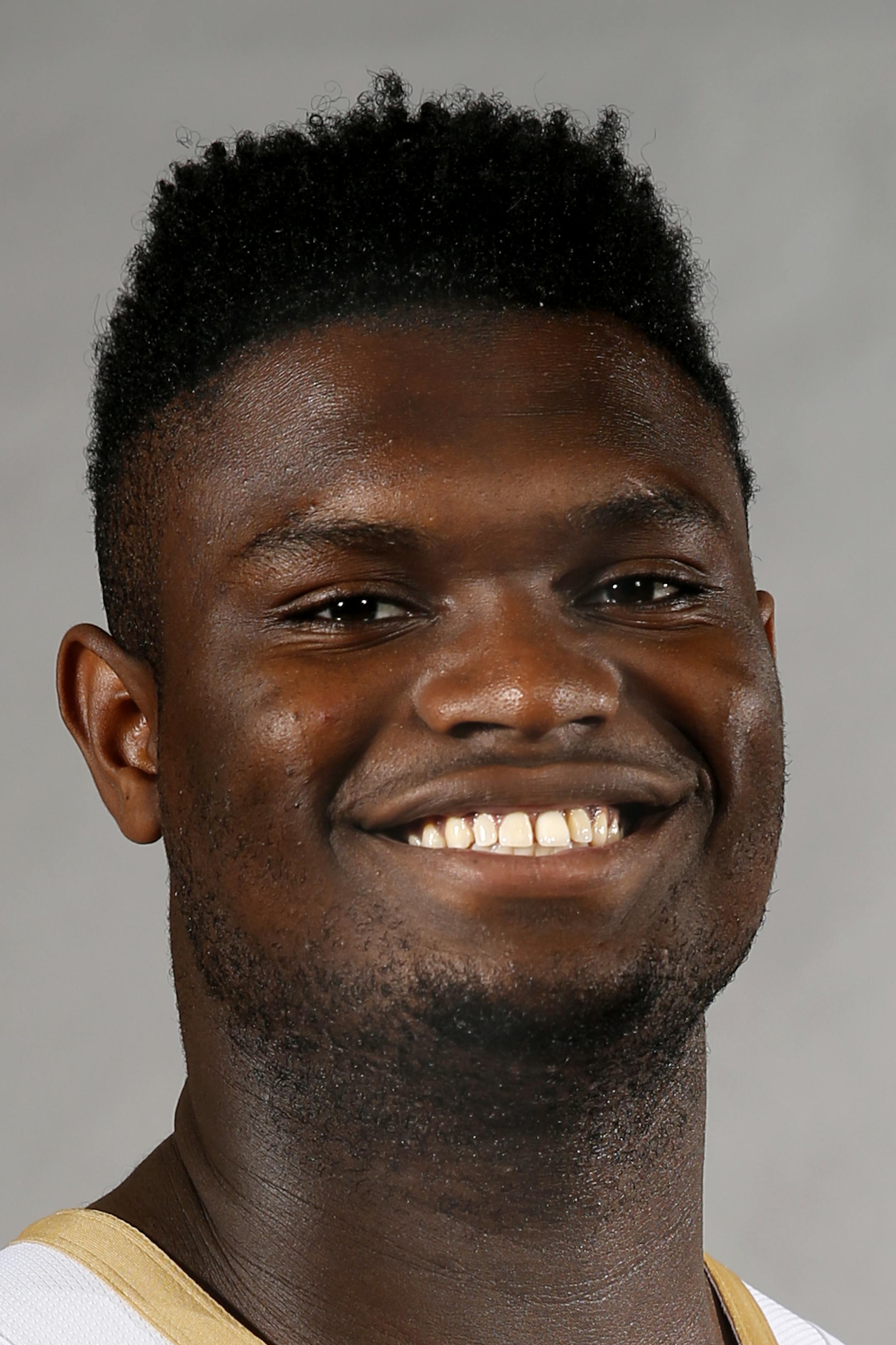 New Orleans Pelicans forward Zion Williamson (1) poses during their NBA basketball media day in Metairie, La., Monday, Sept. 30, 2019. (AP Photo/Gerald Herbert) ORG XMIT: LAGH101