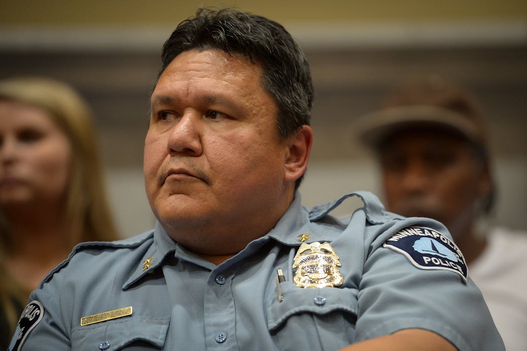 Minneapolis Police Deputy Chief Henry Halvorson listened to public comments during a public safety meeting at City Hall on June 21, 2018.