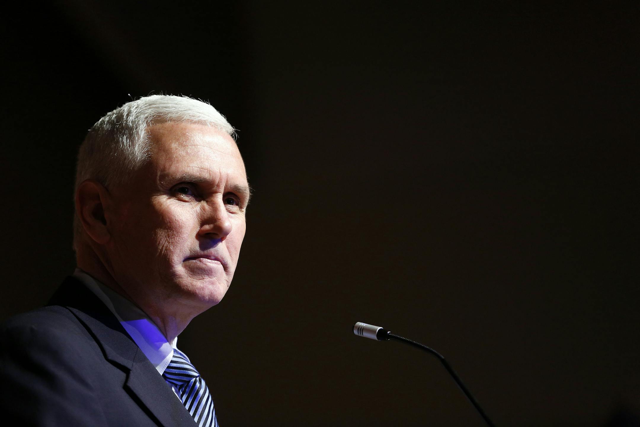 Indiana Gov. Mike Pence speaks about his proposed insurance plan in Indianapolis, May 15, 2014. Pence proposed to use federal Medicaid funds available under the Affordable Care Act to expand a state health insurance program for the poor, but many would have to pay $3 to $25 month. (A.J. Mast/The New York Times)