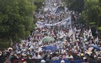 Opponents to the construction of Nicaragua's transoceanic canal take part in a national protest march against the canal project, in Juigalpa, Nicaragu