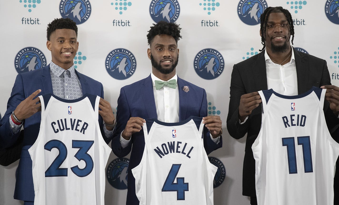 Timberwolves draft picks Jarrett Culver left , Jaylen Nowell, and undrafted rookie Naz Reid attending a news conference at Conway Community Center July,18 2019 in St Paul, MN.] Jerry Holt &#x2022; Jerry.holt@startribune.com