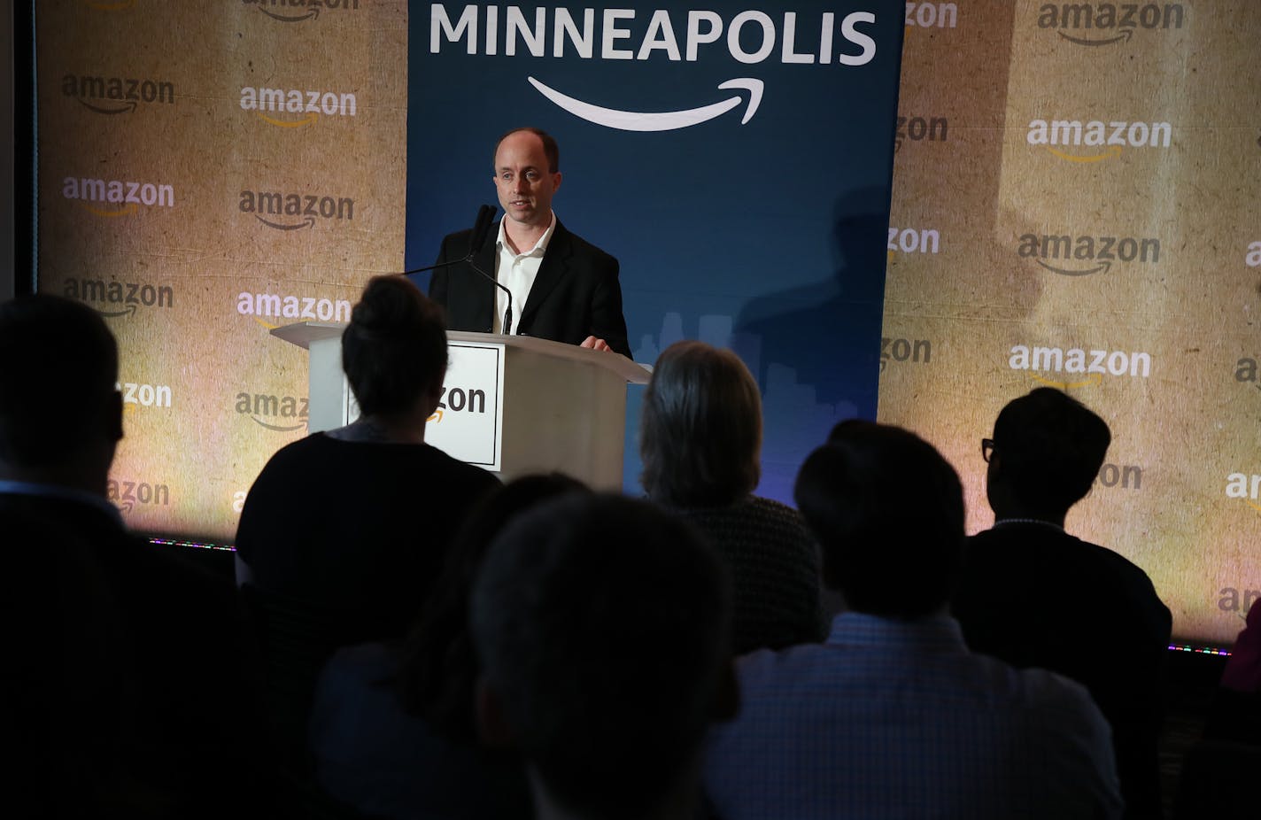 Ari Silkey, General Manager, Amazon&#xed;s Minneapolis office was spoke during a news conference at the Amazon North Loop tech office Wednesday May 2, 2018. ] JERRY HOLT &#xef; jerry.holt@startribune.com