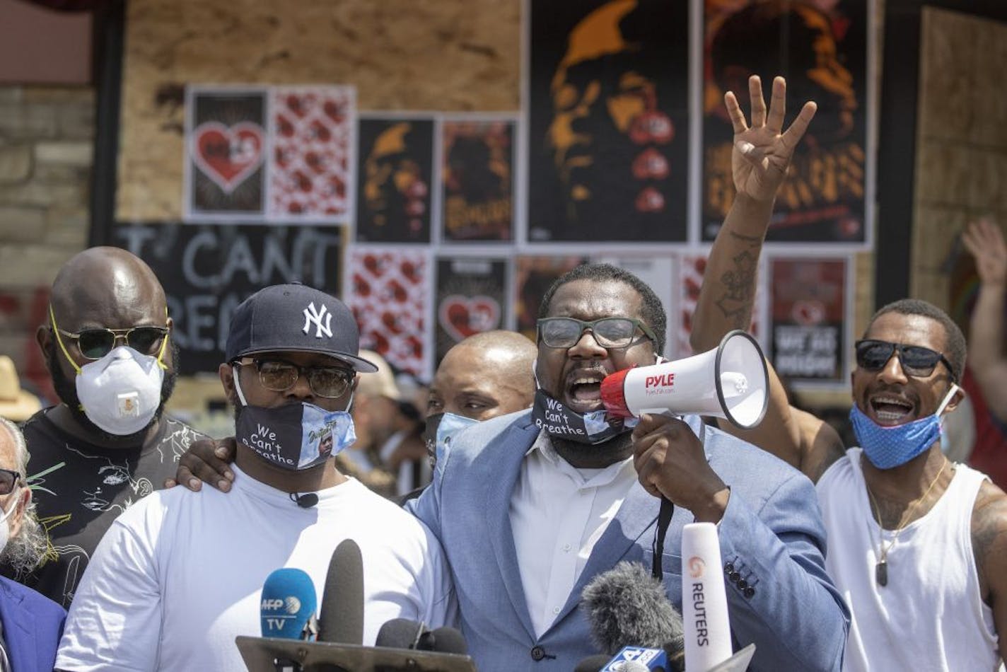 Terrence Floyd, the brother of the late George Floyd, visited the site on 38th and Chicago where his brother was killed, Monday, June 1, 2020 in Minneapolis, MN. He was joined by Civil Rights leader Reverend Kevin McCall, the leader of Brooklyn, New York delegation including Civil Rights Attorney Sanford Rubenstein and Community Activist Chris Banks.