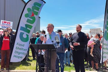 Stepping On Up coordinator Joel Kilgour speaks at a news conference Wednesday at Vineyard Church in Duluth, following the closure of a car-sleeping pr