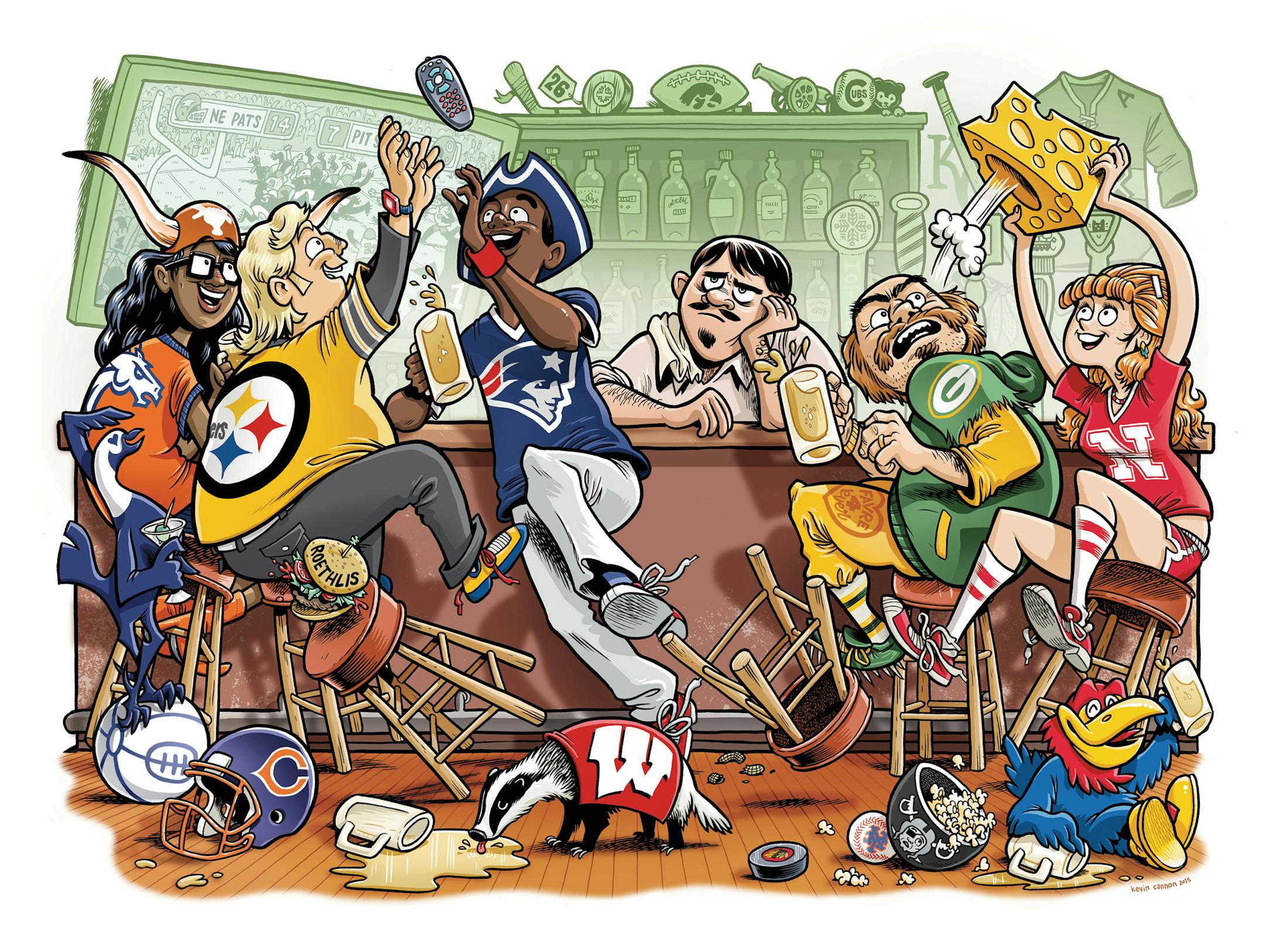 Kevin Cannon penned an amusing cover for the Star Tribune's rival sports bars project in the fall. How many teams can you spot?