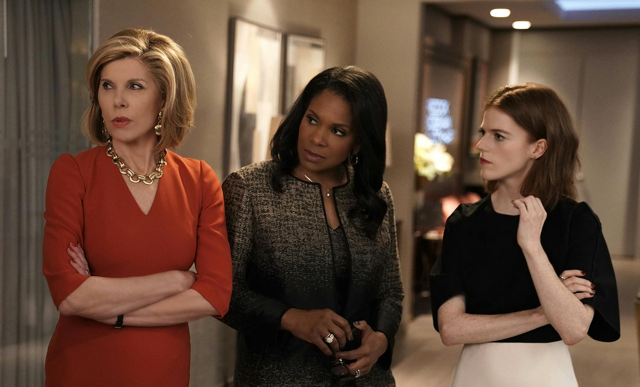 "Day 478" -- Episode 211 -- Pictured (l-r): Christine Baranski as Diane Lockhart; Audra McDonald as Liz Reddick-Lawrence; Rose Leslie as Maia Rindell of the CBS All Access series THE GOOD FIGHT. Photo Cr: Patrick Harbron/CBS ©2018 CBS Interactive, Inc. All Rights Reserved.