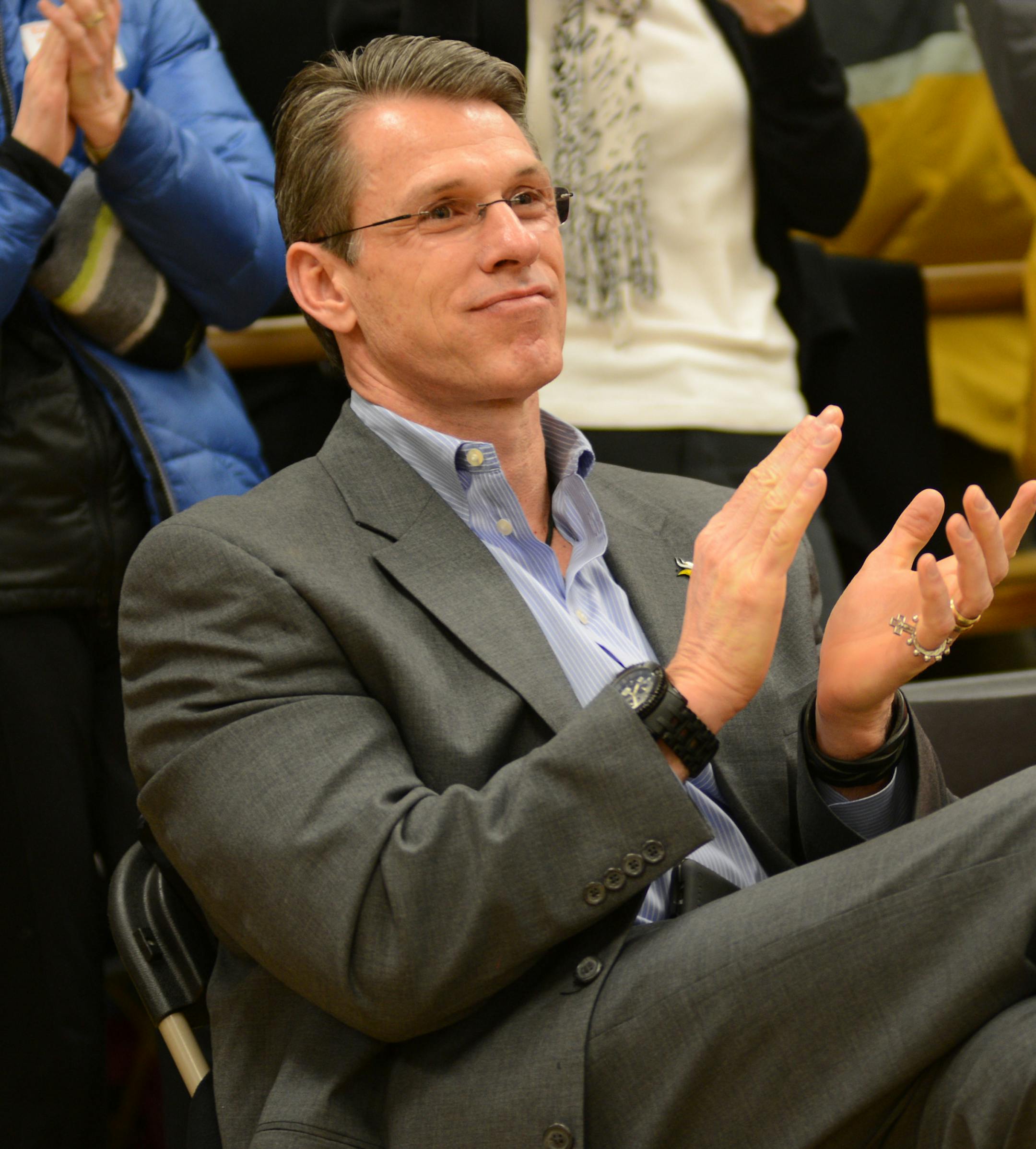 Signing day at Eden Prairie high featured 19 athletes declaring the schools they have chosen. Friends and family applauded the student atheleets after the signing event . Rick Spielman, the Minnesota Vikining's GM cheered for his son Ronnie Spielman who signed with the Ohio State Lacrosse team. ] Richard.Sennott@startribune.com Richard Sennott/Star Tribune Eden Prairie , Minn. Wednesday 2/5/2014) ** (cq)