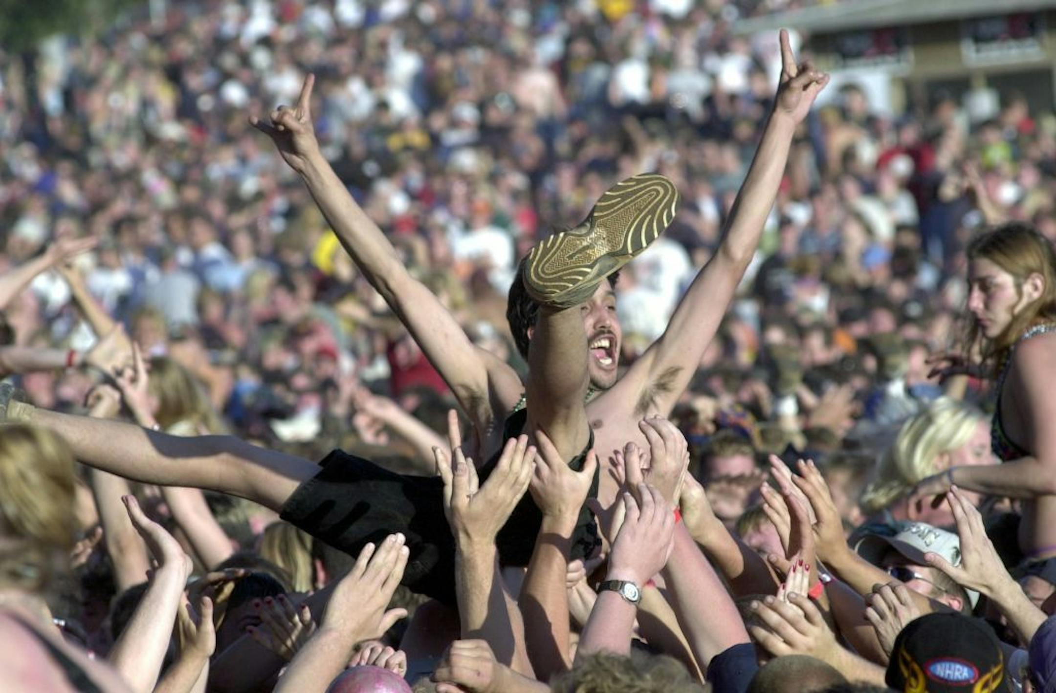 Crowd surfer at Somerset's Float-Rite amphitheater during Ozzfest in 2001.