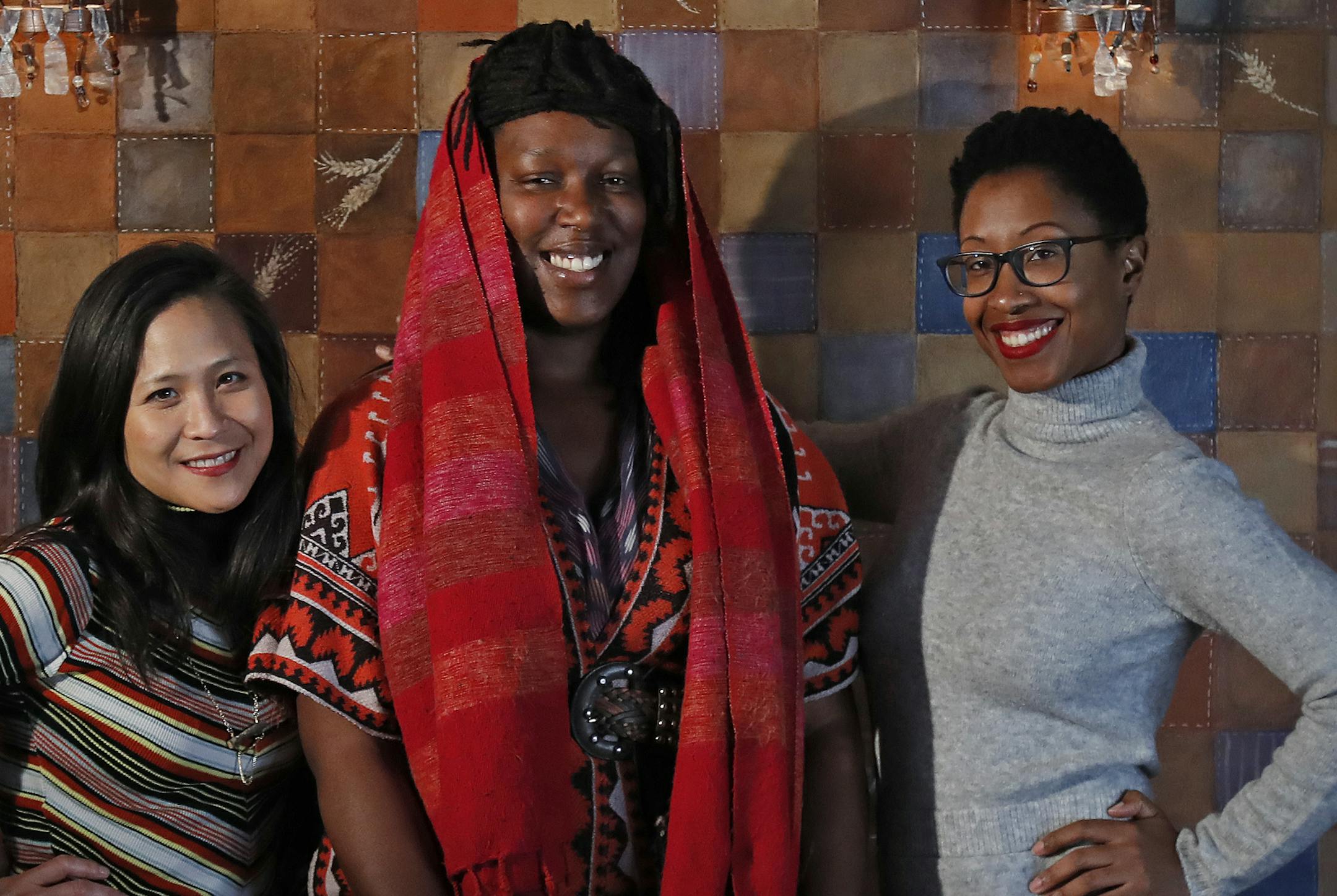 Director May Adrales, left, with the creators of “Girl”: composer Imani Uzuri and playwright Zakiyyah Alexander.