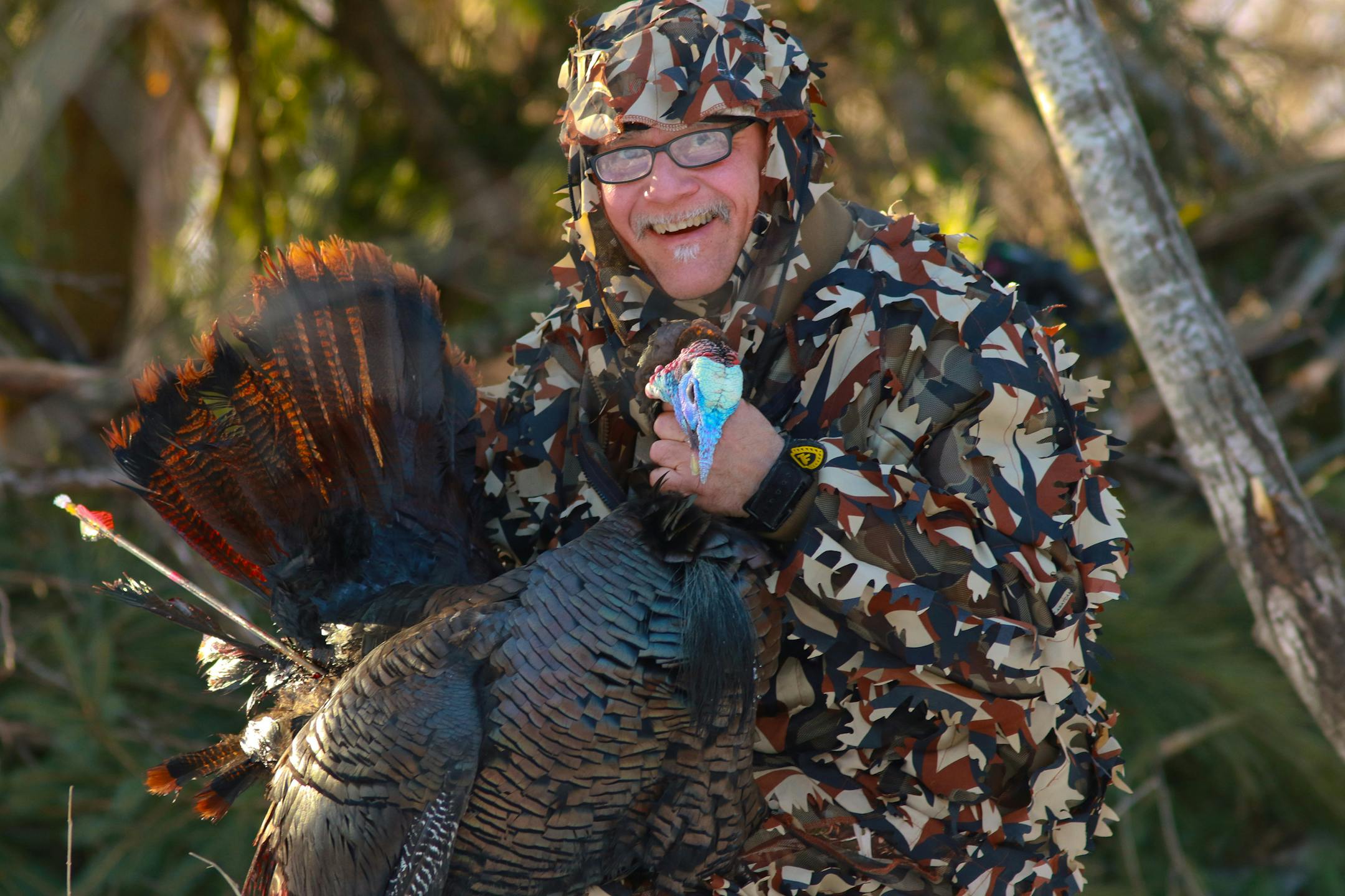 Archer Mark Puariea of Stillwater arrowed a big tom the first time he ever hunted turkeys, using a slate call he bought the night before.