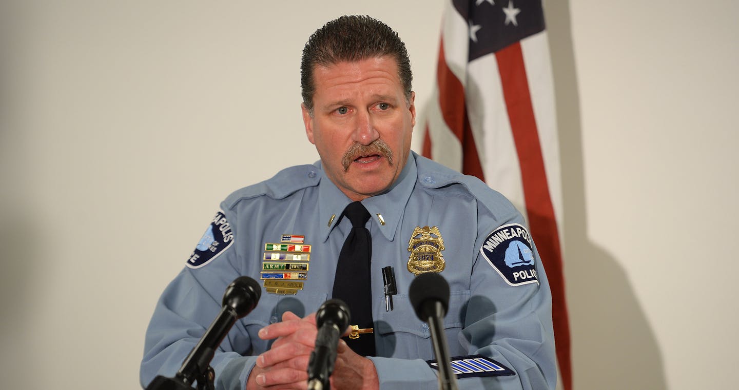 Minneapolis Police Union President Bob Kroll addressed the media Wednesday following the announcement that the two police officers involved in the shooting of Jamar Clark won't face charges. ] (AARON LAVINSKY/STAR TRIBUNE) aaron.lavinsky@startribune.com Minneapolis Police Union President Bob Kroll addressed the media Wednesday, March 30, 2016 at the Minneapolis Police Union Headquarters in Minneapolis, Minn. ORG XMIT: MIN1603301520282928