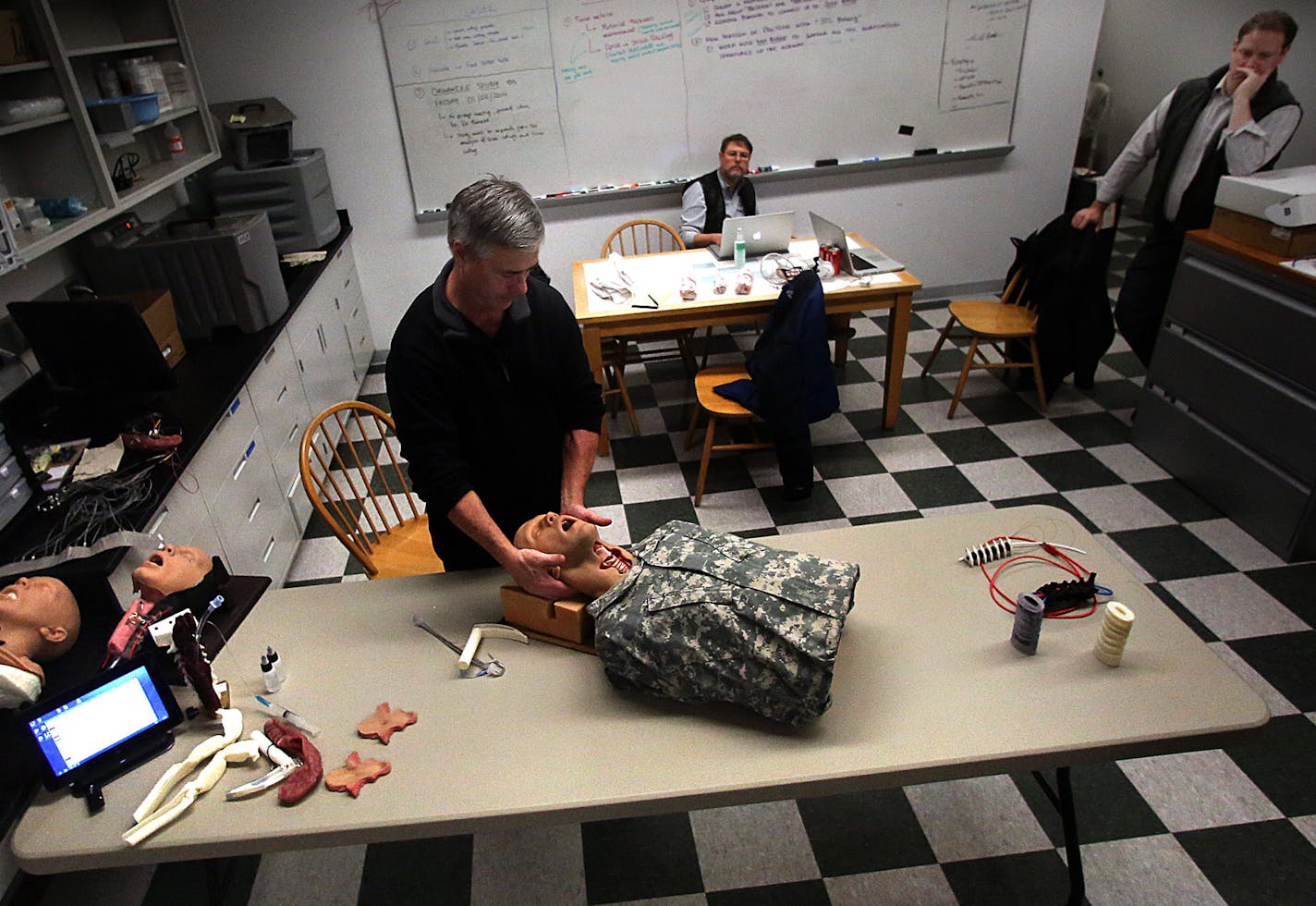 Jack Stubbs, an associate program director with the Center for Research in Education and Simulation Technologies, demonstrated how the mannequin is used.