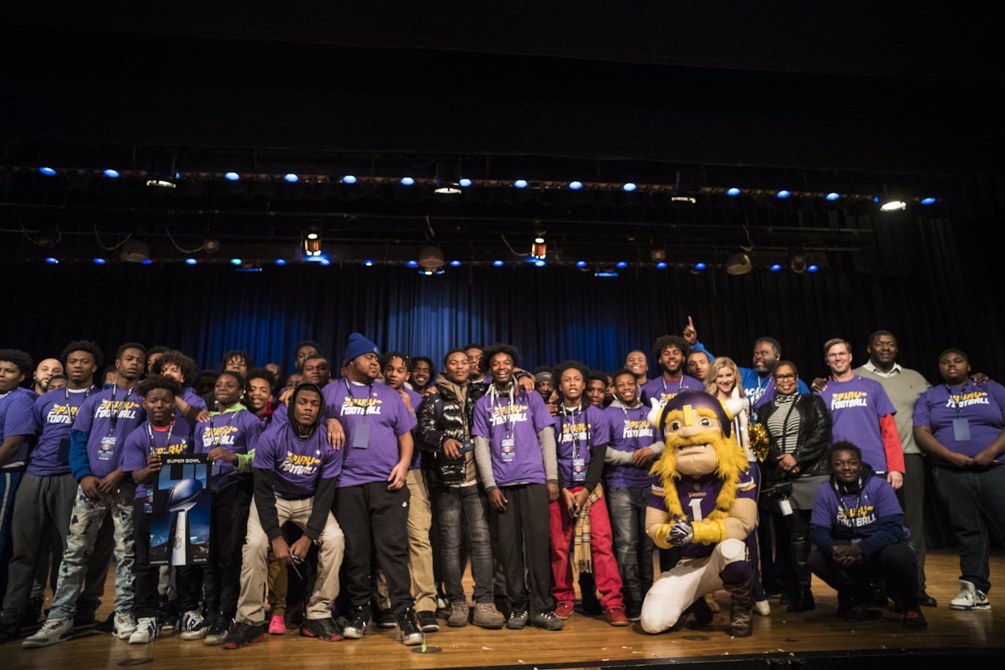 Football players at North High were surprised with gifts such as tickets to the Super Bowl Experience, a Vikings t-shirt, as well as an opportunity to take the field a couple of days before the big game.