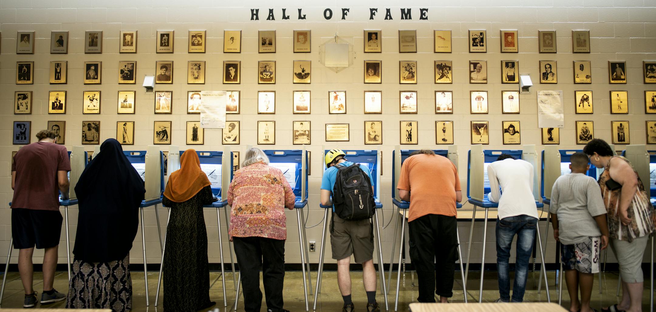 The voting booths of Edison High School in northeast Minneapolis were full at one point during an evening rush Tuesday night. ] AARON LAVINSKY ¥ aaron.lavinsky@startribune.com Primary elections were held Tuesday, August 14, 2018 in Minneapolis, Minn. We photograph DFL gubernatorial candidate Lori Swanson at her primary night party at Jax Cafe in Minneapolis.