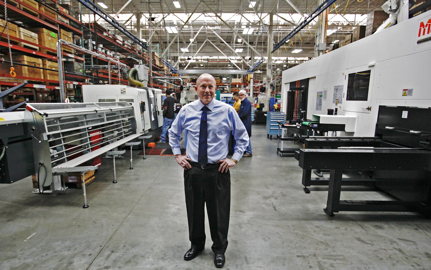 Graco CEO Patrick McHale on the precision machining floor of the northeast Minneapolis manufacturer of industrial spray painters and other fluid-handling equipment Thursday, Feb. 9, 2012, in Minneapolis, MN.] DAVID JOLES*djoles@startribune.com - Graco CEO Patrick McHale started out 22 years ago as a machinist supervisor and now heads the northeast Minneapolis company. Graco manufactures mostly in the U.S. and exports more than 50 percent of its products overseas, reversing the trend of the last