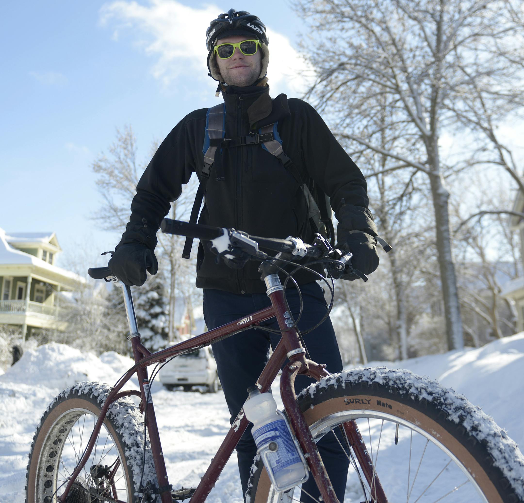 Chris Graham is an avid winter biker and co-owner of Rock-It bike courier service in Minneapolis. Graham rarely suspends delivery services, except this winter when there were several days when biking was dangerous. ] (AMANDA SNYDER/ Special to the Star Tribune)