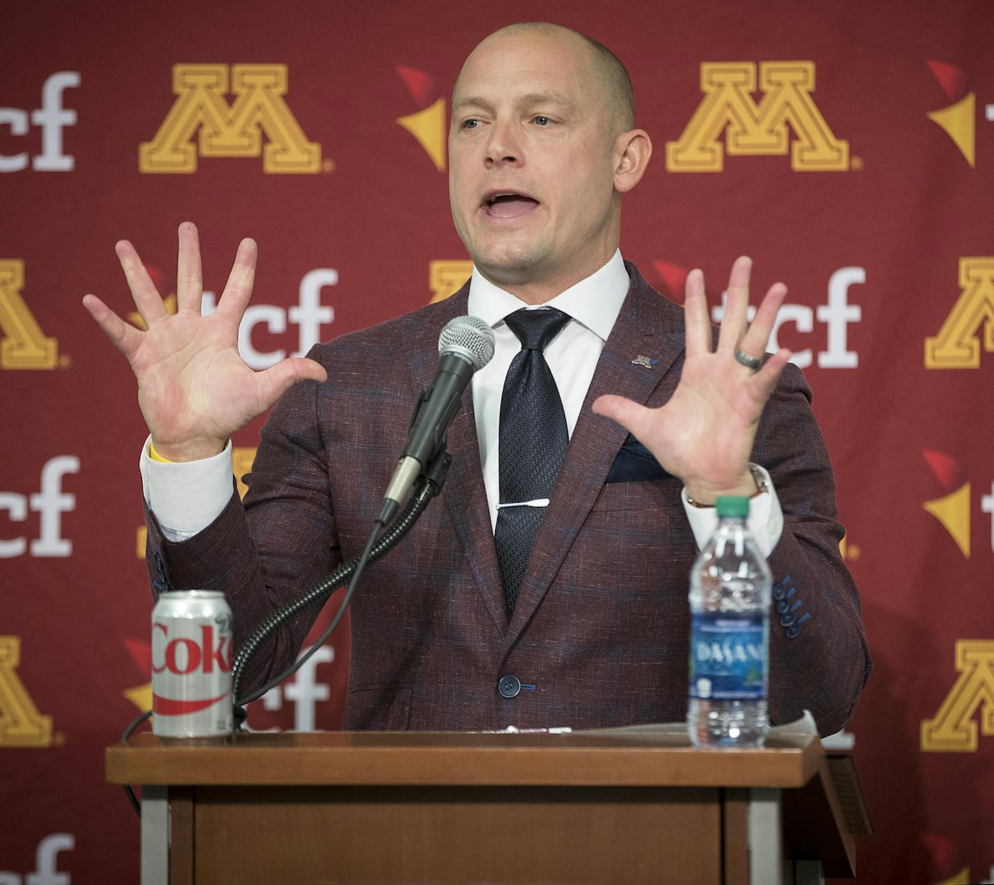 Minnesota Head Football Coach P. J. Fleck discussed his recruiting class at the Gibson-Nagurski Football Complex, Wednesday, December 20, 2017 in Minneapolis, MN. . ] ELIZABETH FLORES &#xef; liz.flores@startribune.com