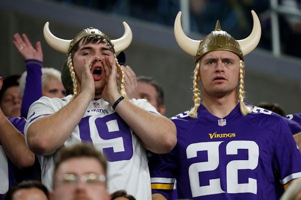 Vikings fans watch from the stands during the second half against the Chicago Bears, a game the Vikings lost ending their season.