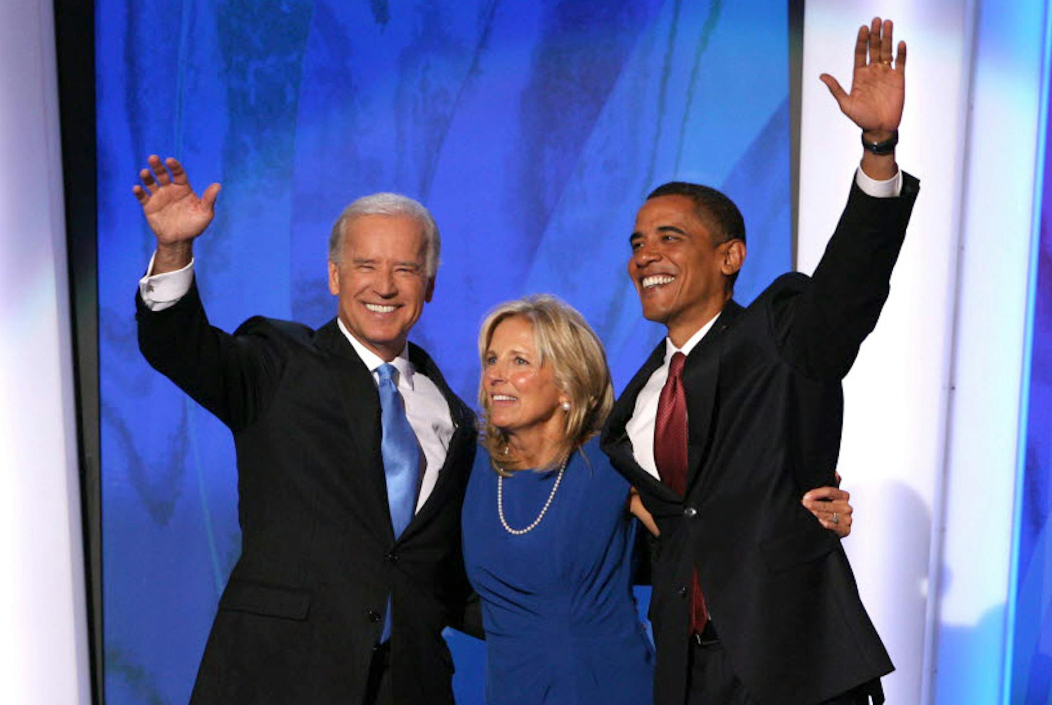 Barack Obama made a surprise visit to the DNC Wednesday night, celebrating with running mate Joe Biden and his wife, Jill.