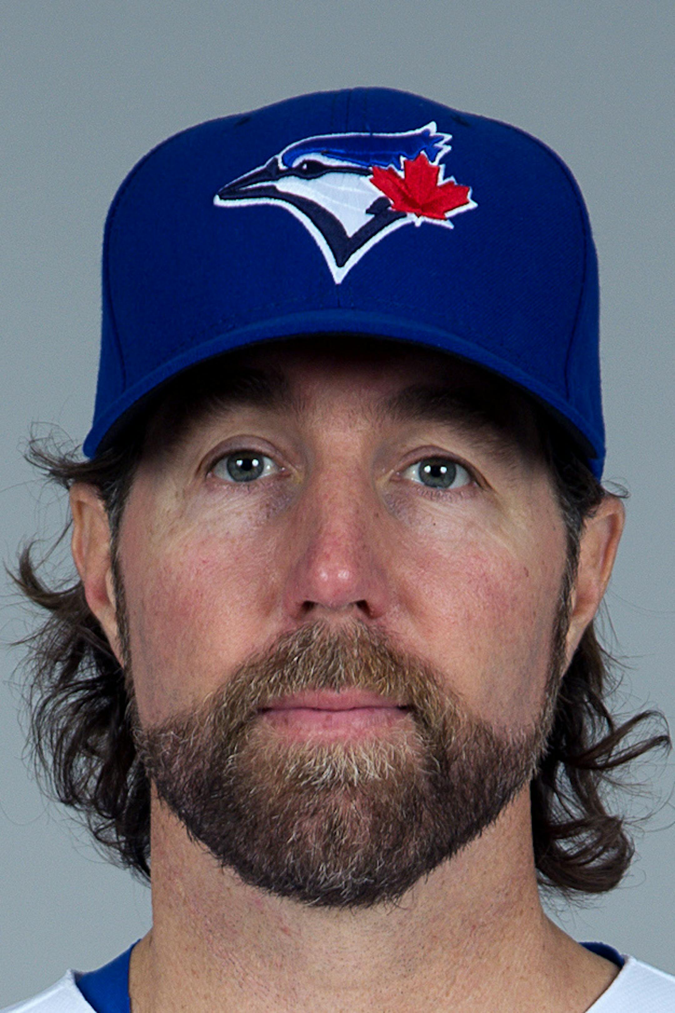 DUNEDIN, FL - FEBRUARY 27: R.A. Dickey #43 of the Toronto Blue Jays poses during Photo Day on Saturday, February 27, 2016 at Florida Auto Exchange Stadium in Dunedin, Florida. (Photo by Mike Carlson/MLB Photos via Getty Images) *** Local Caption *** R.A. Dickey ORG XMIT: 601170873