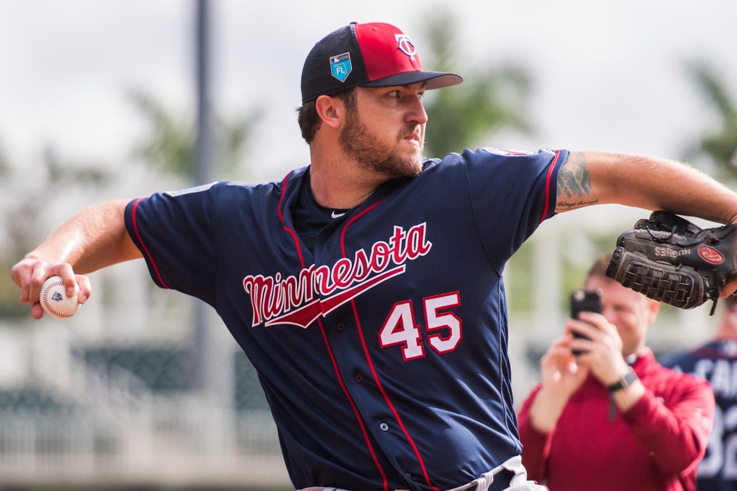 The Twins might place righthander Phil Hughes on the DL because of a left oblique strain, which would end the competition for the final bullpen spot.