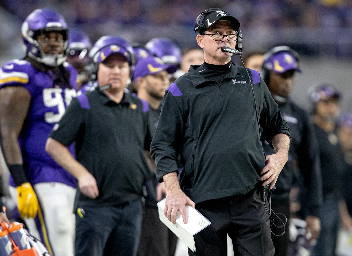 Minnesota Vikings head coach Mike Zimmer Sunday, Dec. 26, 2021 at U.S. Bank Stadium in Minneapolis, Minn. ] CARLOS GONZALEZ • cgonzalez@startribune.com