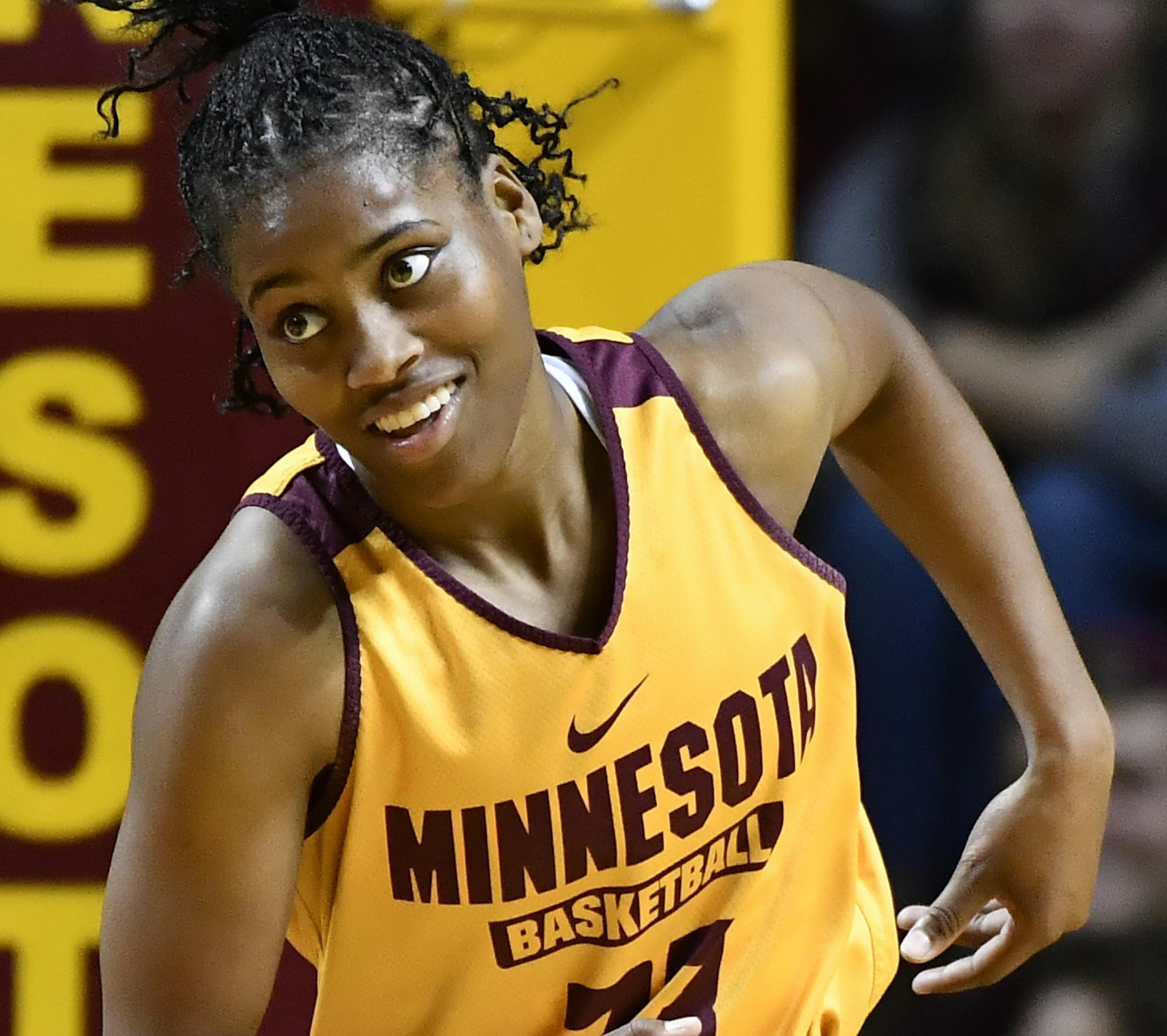 Minnesota Golden Gophers guard Kenisha Bell ran across the court during Saturday's scrimmage at Williams Arena. ] (AARON LAVINSKY/STAR TRIBUNE) aaron.lavinsky@startribune.com