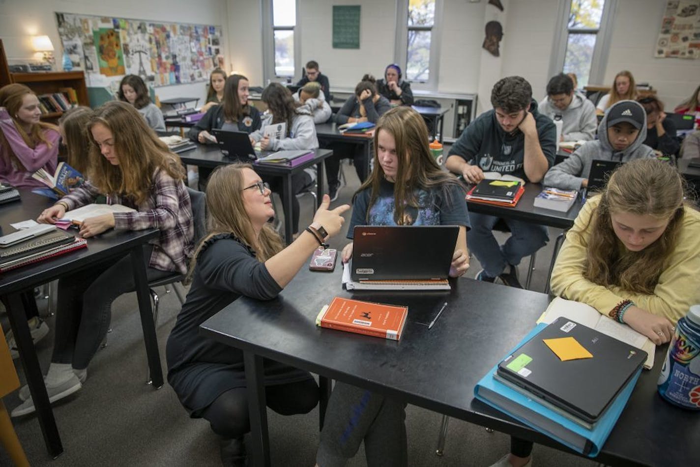 White Bear Lake North High School's Katelin Held, worked with students in her Language Arts class, Monday, October 21, 2019 in White Bear Lake, MN.