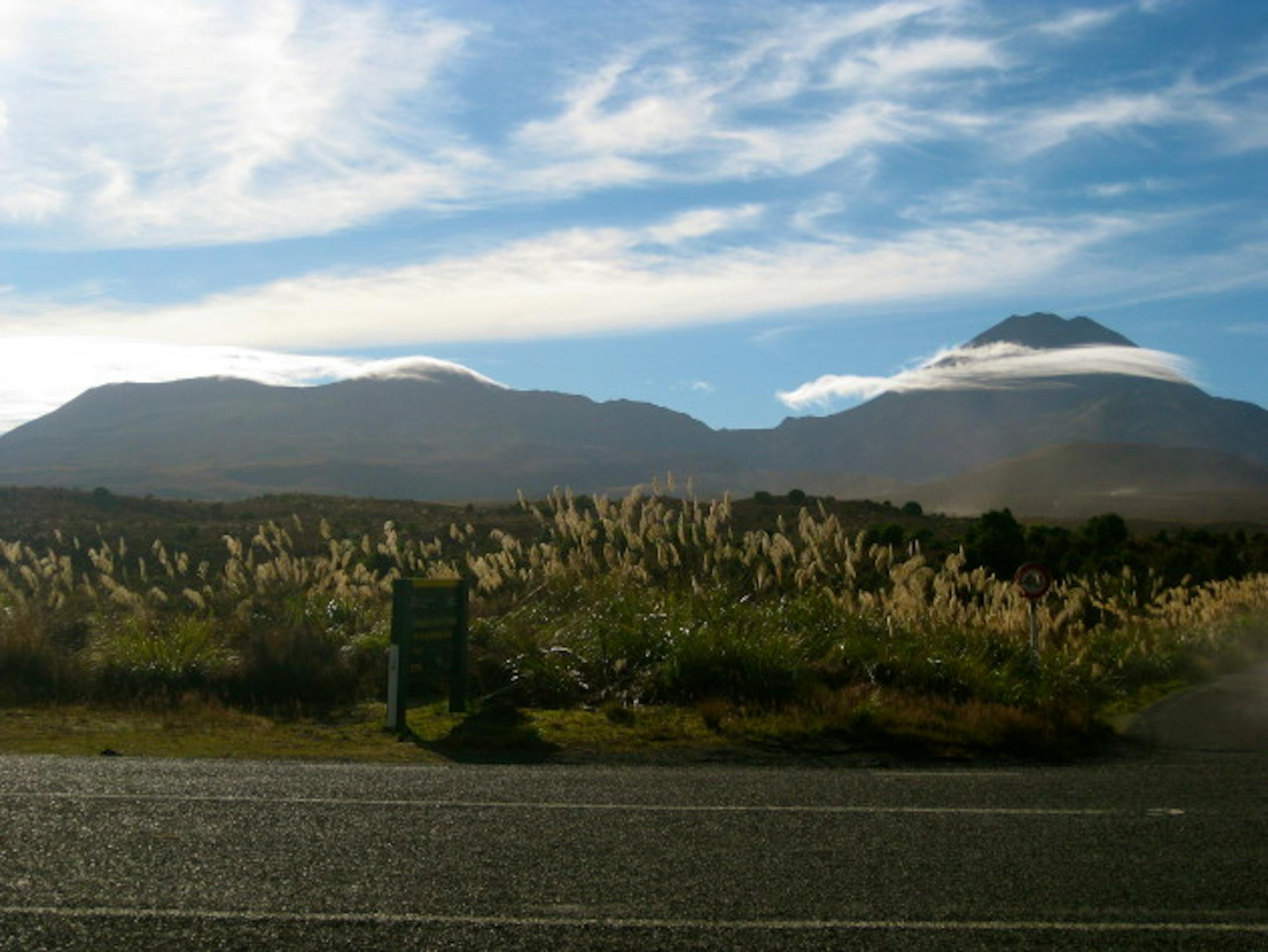 Tongariro on the left, Ngaurahoe on the right.