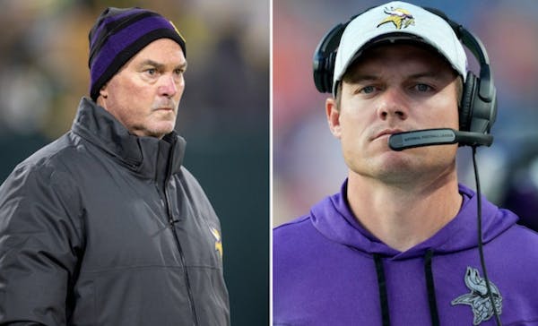 Former head coach Mike Zimmer and new head coach Kevin O’Connell