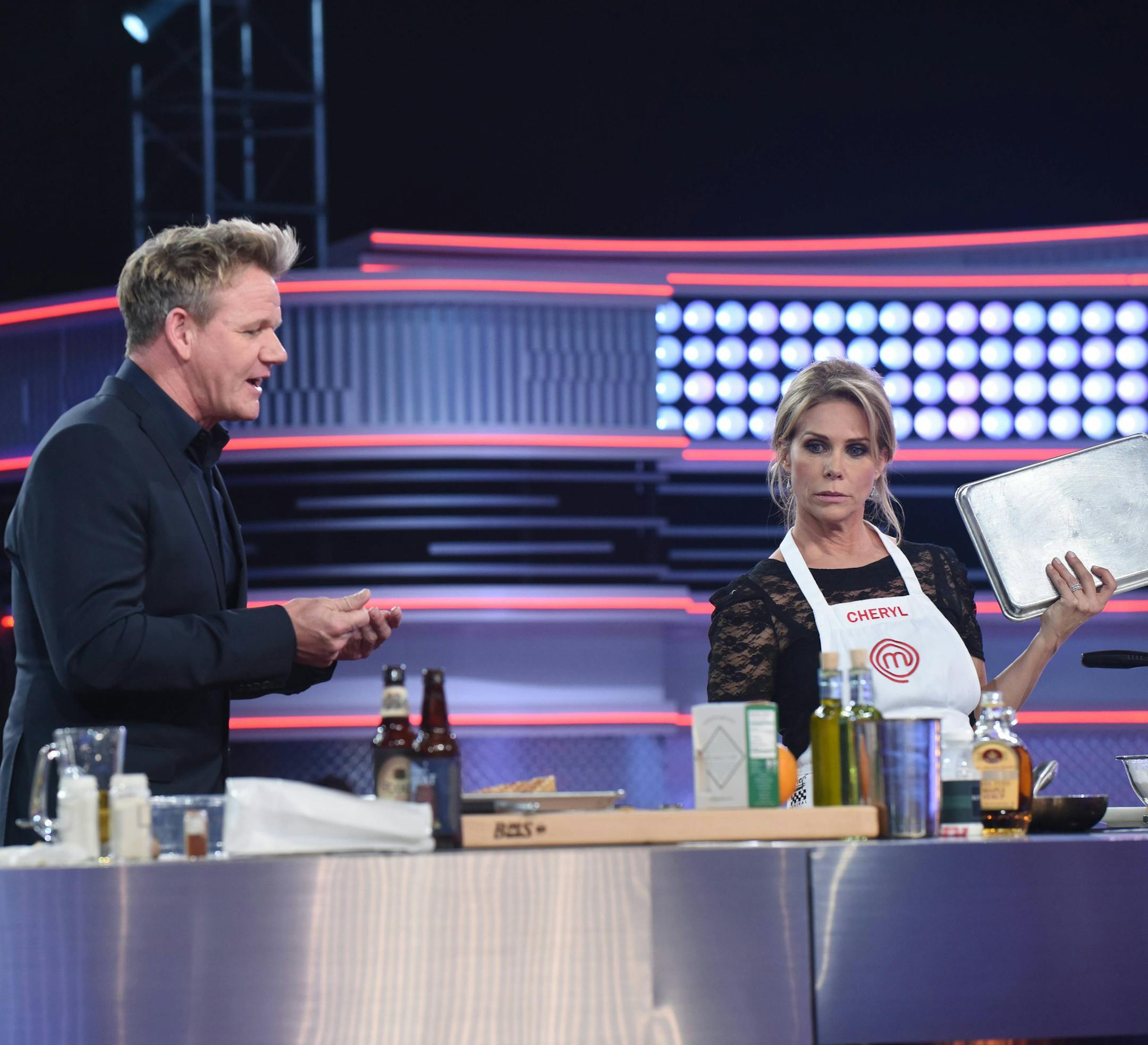 Gordon Ramsay and Cheryl Hines on "MasterChef Celebrity Showdown."