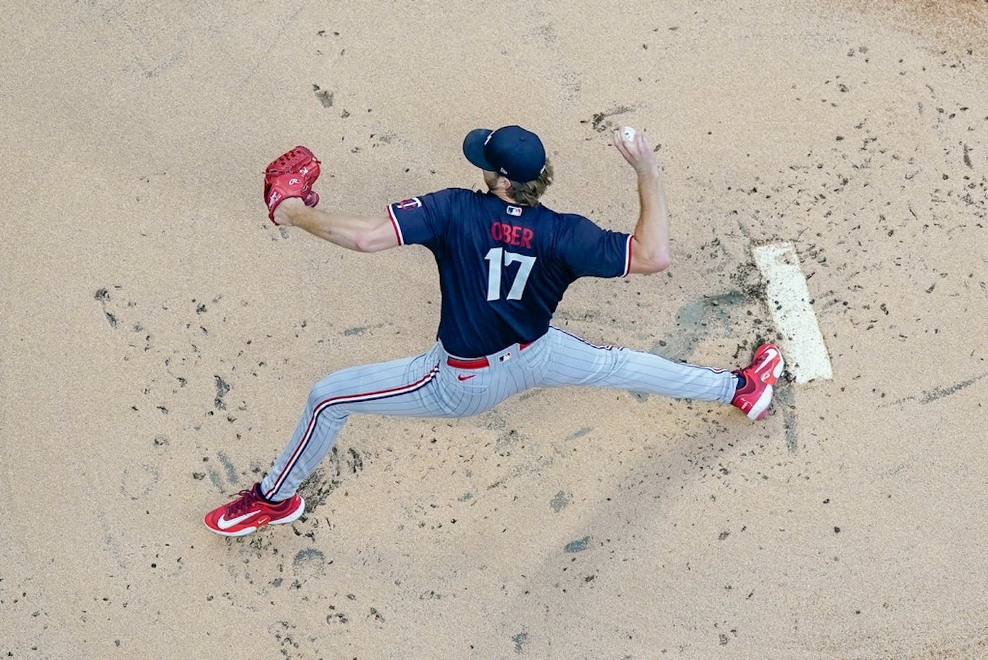 Minnesota Twins starting pitcher Bailey Ober throws during the first inning of a baseball game against the Milwaukee Brewers Tuesday, Aug. 22, 2023, in Milwaukee. (AP Photo/Morry Gash)