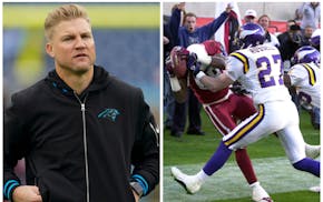 New Vikings QB coach Josh McCown, left, was the quarterback on the fateful play that knocked the Vikings from the playoffs in 2003.