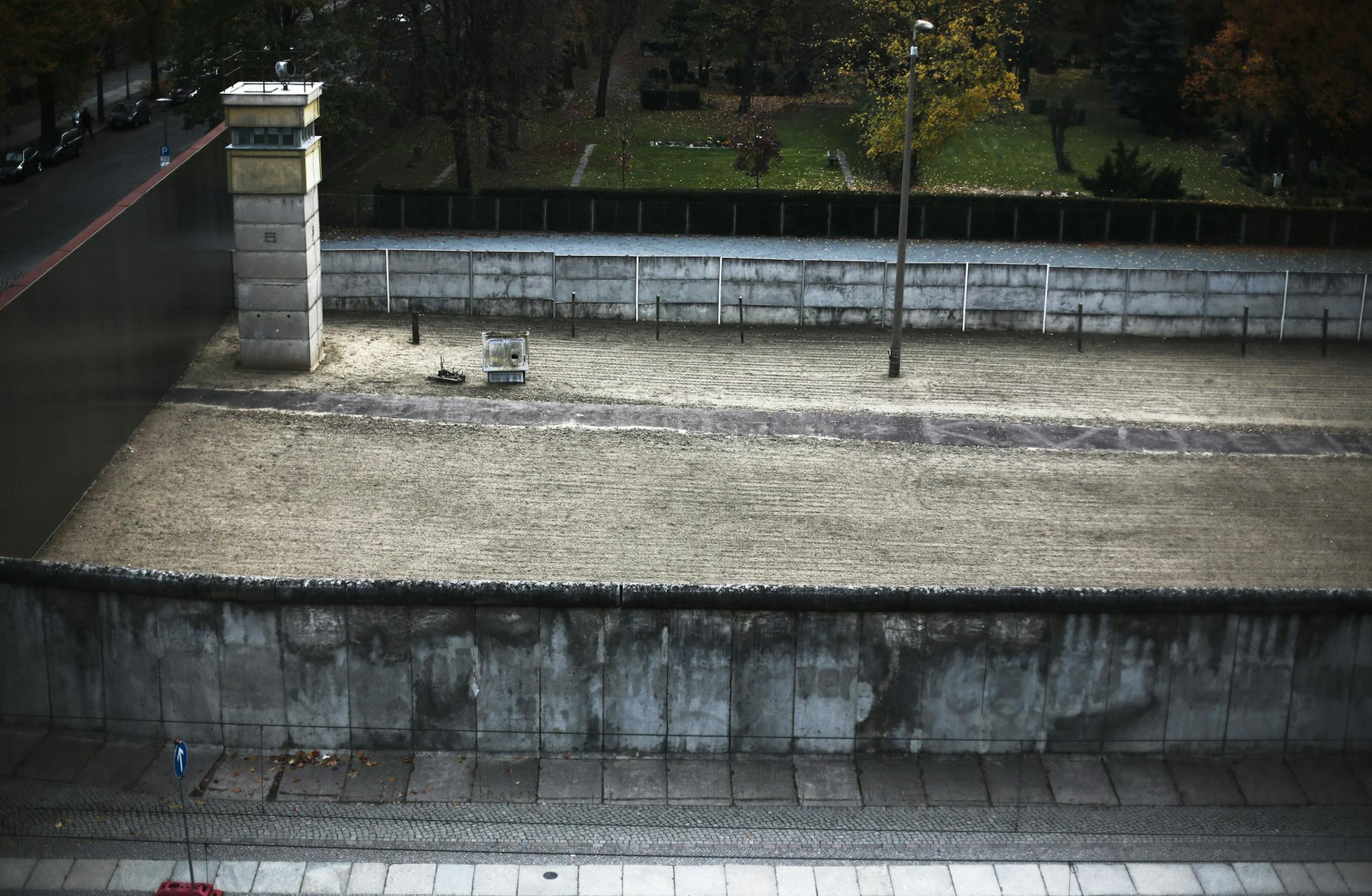 The Nov. 4, 2014 photo shows the the remembrance site for the Berlin Wall at Bernauer Strasse in Berlin. On Nov. 9, 2014, Germany celebrate the 25th anniversary of the fall of the wall and the end of the Iron Curtain on Nov. 9, 1989. After 25 years only a few remains of the wall remind of the about 160 kilometers (about 100 miles) long border which surrounded the west part of Berlin. At the remembrance site Bernauer Strasse some hundred meters of original wall parts still exist. The barricade co
