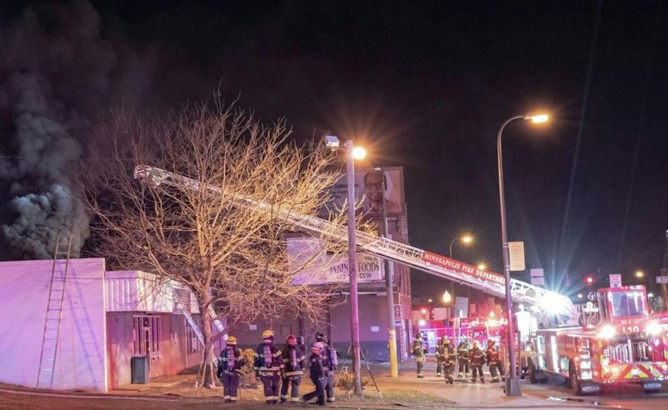 Firefighters tended to a fire Monday night on West Broadway in Minneapolis.
Photo by Twin Cities Fire Wire