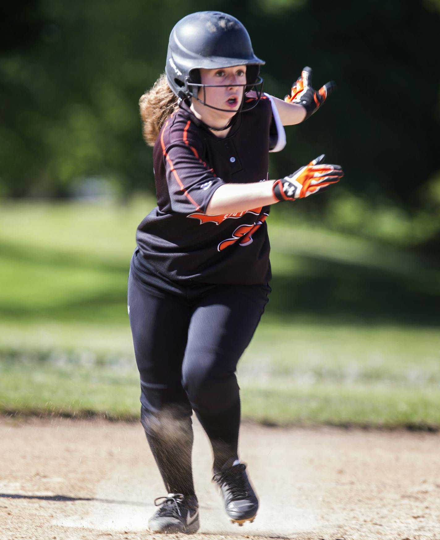 Minneapolis South freshman Mia Gerold ran the bases during a softball game in Minneapolis.