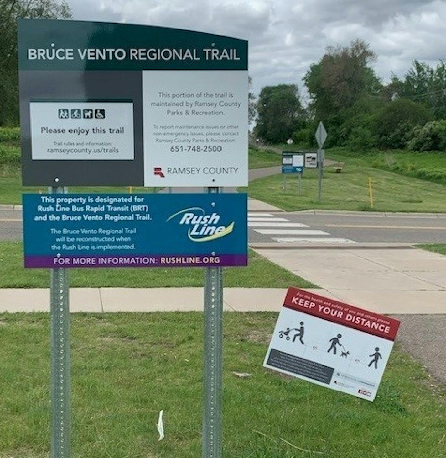 New signs with information about the Rush Line have appeared along the Bruce Vento Regional Trail in Ramsey County.