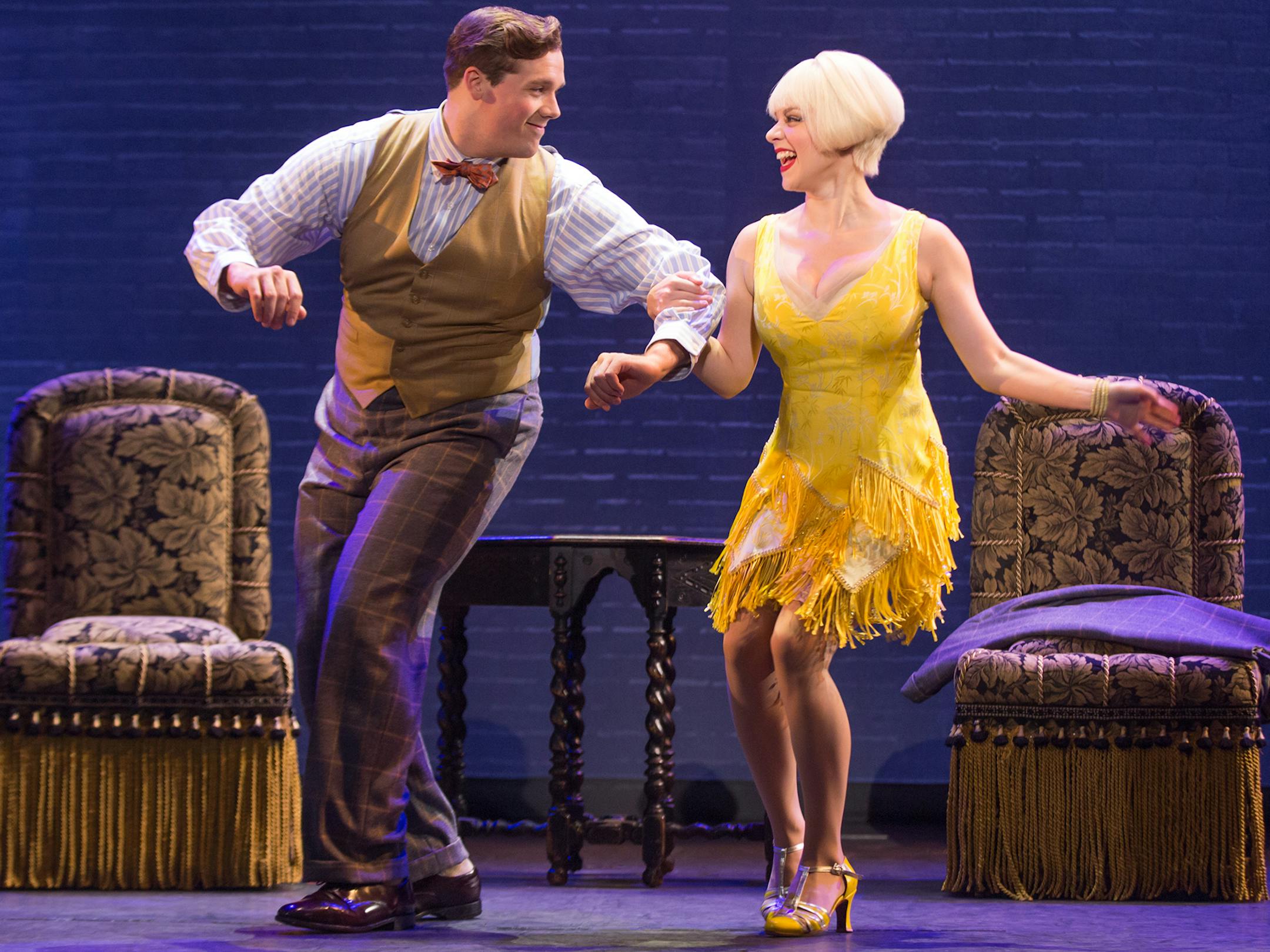 Bradley Allan Zarr (Warner Purcell) and Jemma Jane (Olive Neal) in "Bullets Over Broadway" at the Ordway. (Photo by Matthew Murphy)